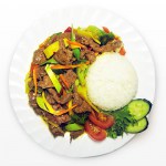 Beef with chili sauce and rice