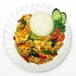 Chicken with chili sauce and rice